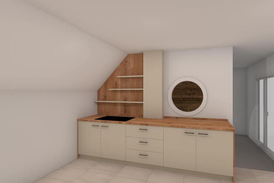 Beispiel Küche unter Dachschräge als 3D-Visualisierung von der Tischlerei Jelitto aus Recke