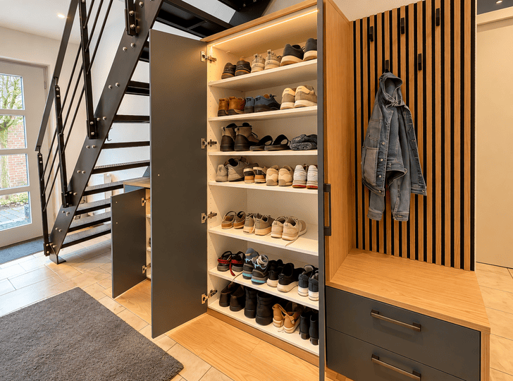 Flur mit Treppe und Schuhschrank Flur mit Treppe und Schuhschrank